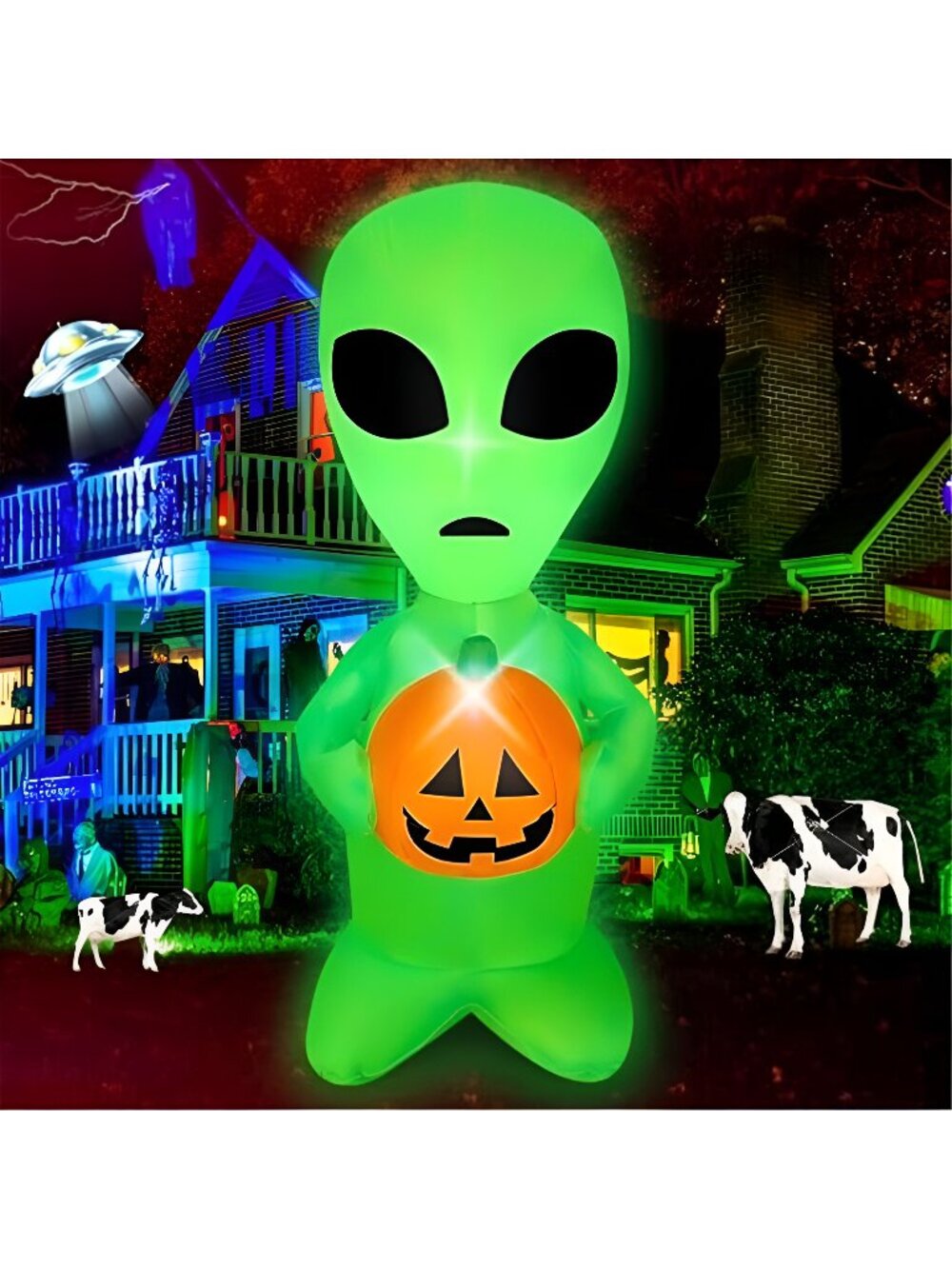 4 FT Halloween Inflatable Alien with Pumpkin Decor